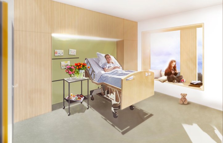 Visualisering av sengerom, Stavanger universitetssykehus.