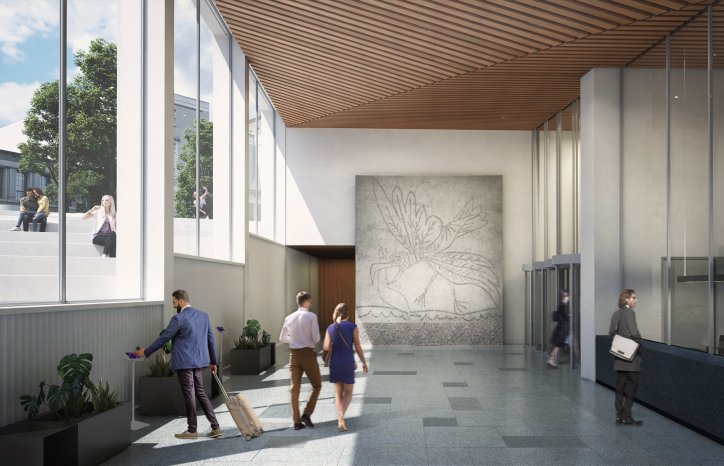 Inngang A-blokken, det nye regjeringskvartalet. Foto: Statsbygg / Team Urbis / Nordic Office of Architecture.