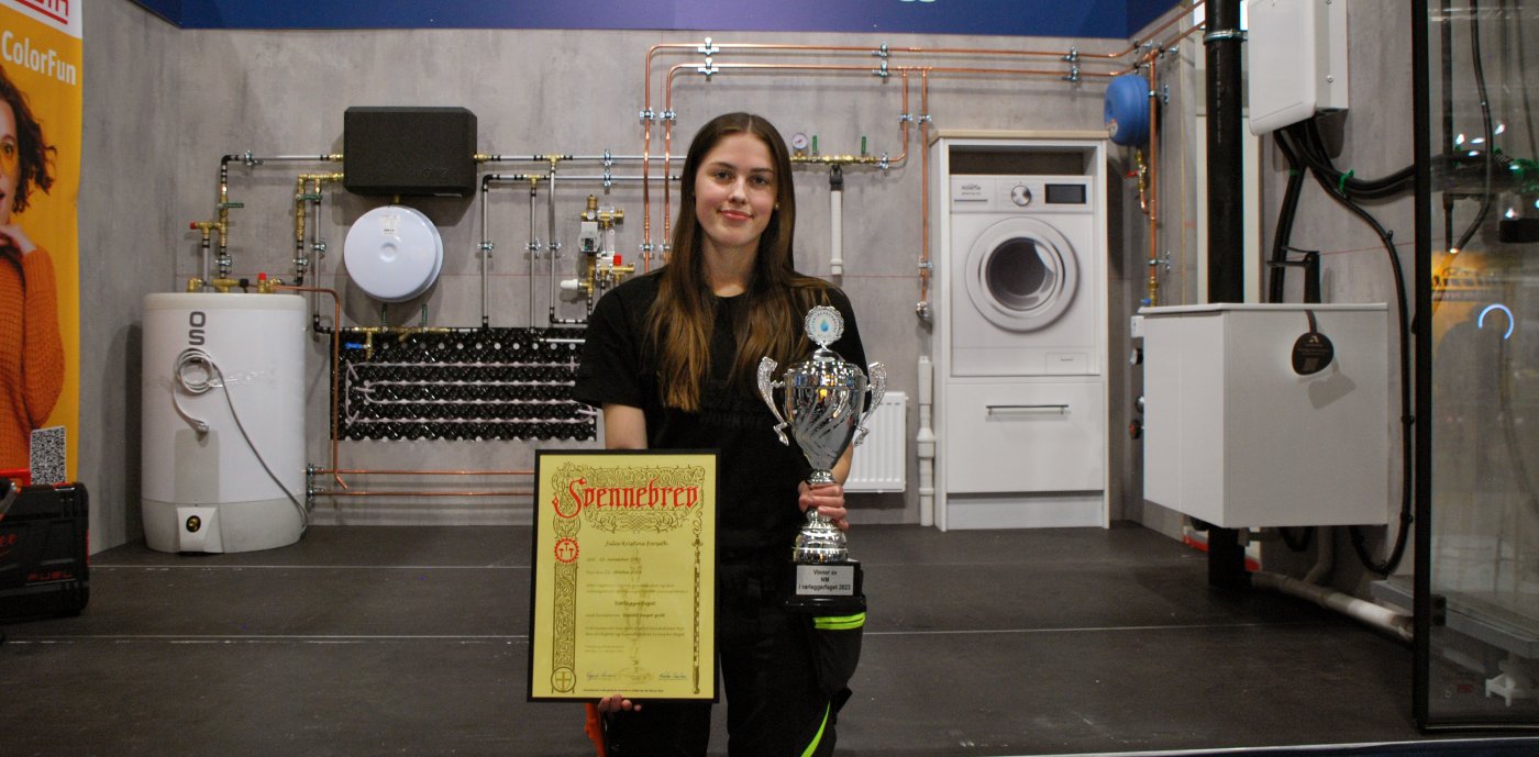 JRørleggerlærling i GK i Trondheim, Julie Forseth, vant NM for rørleggerlærlinger 2023.