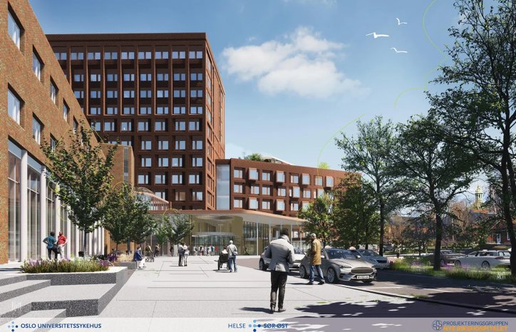 Nye Rikshospitalet skal stå klart i 2031 og bidra til økt sengekapasitet og bedre tjenester for innbyggerne i Oslo. Illustrasjon: Prosjekteringsgruppen Nye Rikshospitalet.