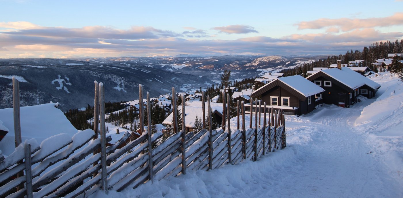 Hyttegrend i vinterlandskap