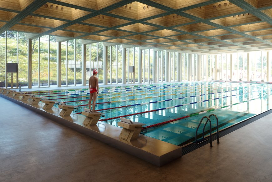 Inne i limtre-dragerne blir det vedlikeholdsganger som sikrer adkomst til alt utstyr som monteres i taket.