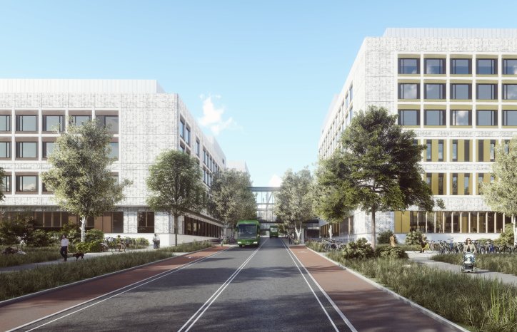 Illustrasjon av kollektivakse ved nye Stavanger universitetssykehus.